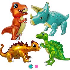 three different types of foil dinosaurs