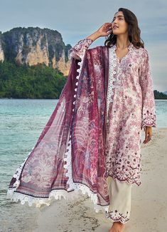 Image Miraal Spring Printkari Elegant Purple Printed Set, Traditional Purple Printed Lawn Suit, Printed Purple Lawn Suit With Long Sleeves, Purple Printed Long Sleeve Lawn Suit, Long Sleeve Printed Purple Lawn Suit, Spring Purple Lawn Suit With Printed Motifs, Summer Patterned Lawn Suit With Dupatta, Summer Printed Unstitched Dupatta, Summer Unstitched Printed Dupatta