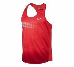 the nike tank top is red and has white dots on it's chestline