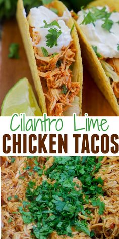 chicken tacos with cilantro lime and sour cream on top