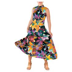 1960S Black Psychedelic Floral Print Polyester Sleeveless Dress Day Dresses, Favorite Color, Sleeveless Dress, Casual Dresses, 1960s, Floral Print, Floral Prints, Fashion Outfits, Yellow