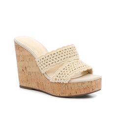 Jessica Simpson-Satela Wedge Sandal The Satela wedge sandal from Jessica Simpson flaunts playful appeal with its crochet upper and cork heel. The thick platform adds extra lift as you show off your warm weather wardrobe. Natural Open Toe Platform Wedge Sandals, Natural Color Wedge Heels With Platform, Spring Synthetic Wedge Sandals With Cork-bed Midsoles, Straw Platform Wedge Heels, Beach Wedge Heels With Wooden Heel, Straw Wedge Heels With Platform, Beach Heels With Wooden Wedge Heel, Wedge Heels With Wooden Heel For Beach, Beige Wedge Sandals With Cork-bed Midsoles