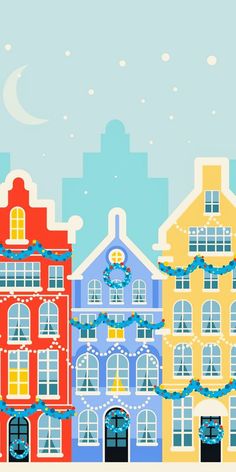 an image of a christmas town scene with buildings