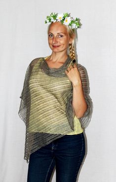 The poncho is very elegant and is suited to complement different outfits, it is also suitable for weddings or other formal events in your life. It's the simplest way to add some colour and freshness to your wardrobe and stylize your everyday garments. Knitted 100% linen ponchos. The poncho is available in one size. All the items are knitted on hand knitting machines after patterns and the scissors are not used. After that they are washed and finishing is done by ironing. Taking care of the produ Elegant One-size Cape Poncho, Elegant One Size Cape Poncho, Elegant One-size Shawl Poncho, Elegant One Size Shawl Poncho, Elegant One-size Cape Shawl, Elegant One Size Wraps For Spring, Elegant One-size Summer Poncho, Elegant One Size Summer Poncho, Cape Top