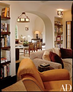 a living room filled with furniture and lots of books