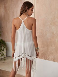 F00165802-103 White Beach Dress, Beach White Dress, White Beach, Beach Dresses, Beach Dress, Tassels, Knitwear, White Dress, The Outsiders