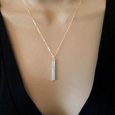 Turquoise Pendant Necklace Gold Bar Necklace Gold Layering | Etsy Minimalist Gold Turquoise Necklace, Minimalist Blue Necklace With Rectangular Pendant, Blue Minimalist Personalized Jewelry, Turquoise Personalized Jewelry, Minimalist Turquoise Charm Necklace For Gift, Personalized Blue Minimalist Jewelry, Everyday Personalized Turquoise Jewelry, Blue Minimalist Rectangular Pendant Jewelry, Minimalist Blue Turquoise Necklace For Gift