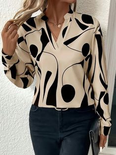 Affordable price buy Blouses1 on Zolucky, SPU: 29418BL81CE5F, Color: Apricot Black Blue, Elasticity:No Elasticity, Sleeve Length:Long Sleeve. Riviera Chic, Stand Collar Blouse, Elegant Blouses, Collar Blouse, V Neck Blouse, Outfit Casual, Casual Blouse, Amelie, Blouse Styles