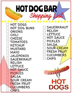 the hot dog bar shopping list is shown