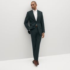 Take your style off the beaten path with our dark forest green suit. Sure to keep you sharp, our dark green suit is a rich, earthy shade, perfect for day or night, city or country, and everything in between. Combine this unique, dark hunter color with our deluxe stretch-fit fabric, and you’ve got the perfect suit for all-day comfort and style. Green Dress Pants Men, Green Suit For Men, Hunter Green Suit, Green Suit Pants, Forest Green Suit, Dark Green Suit, Green Slacks, Green Suit Men, Dark Green Blazer