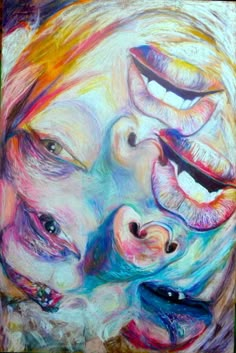 a painting of a woman's face with her mouth open