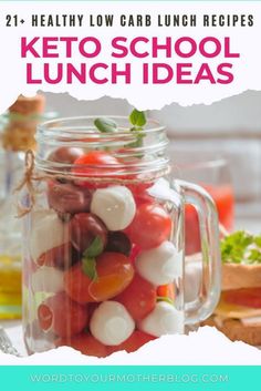 a glass jar filled with lots of different kinds of food on top of a table