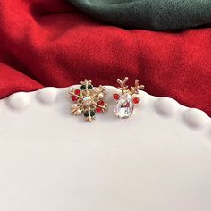 Material: Alloy Style: Christmas Wind Gold Earrings For Winter Holiday, Gold Earrings For Holiday Season, White Festive Earrings For Winter, Festive White Earrings For Winter, Christmas Series, Puppy Supplies, Deer Head, Watch Necklace, Christmas Women