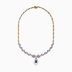 Effy 14K Yellow Gold Tanzanite and Diamond Necklace Elegant Multi-stone 14k Gold Necklaces, Elegant 14k Gold Multi-stone Necklaces, Elegant 14k Gold Multi-stone Necklace, Elegant Tanzanite Necklaces For Anniversary, Elegant Tanzanite Necklace For Formal Occasions, Elegant Formal Tanzanite Necklaces, Elegant Formal Tanzanite Necklace, Gold Tanzanite Jewelry With Brilliant Cut, Yellow Gold Tanzanite Necklace For Anniversary