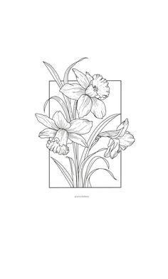 a black and white drawing of some flowers