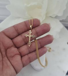 14k Gold Cross Necklace, Diamond Cut Cross Pendant, 1mm Curb Chain, Medium Sized 27mm Cross Pendant, 14k Heavy Plated Gold, High Quality #ChristianJewelry #CrossNecklace #CrossNecklaceWomen #SmallGoldCross #ChristianNecklace #14kGoldCrucifix #GiftForHer #GoldCrossNecklace #14kCrossPendant #14kGoldCross 14k Gold Cross Figaro Chain Jewelry, Yellow Gold Cross Jewelry With Figaro Chain, Yellow Gold Cross Jewelry With Curb Chain, Yellow Gold Cross Jewelry With Box Chain, Yellow Gold Cross Necklace With Curb Chain, Gold Crucifix Necklace With Box Chain, Gold Crucifix Box Chain Jewelry, Gold Crucifix Jewelry With Box Chain, Gold Crucifix With Box Chain