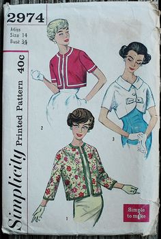 an old fashion sewing pattern for women's tops and blouses, from the 1950's