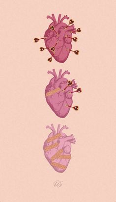 three different types of heart on a pink background