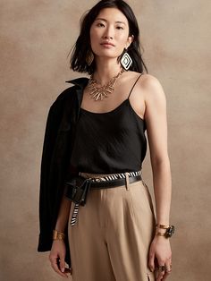 Saw this on Banana Republic: Silk Spaghetti Strap Top, Silky Camisole, Cowl Neck Cami, Blue Cami, Black Lace Cami, Boho Tank Top, Dressy Tank Tops, Black Camisole, Womenswear Fashion