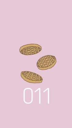 three waffles on a pink background with the words 011 above them and below it