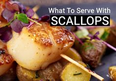 what to serve with scallops on a black plate topped with potatoes and radishes