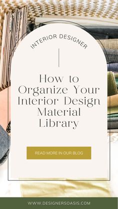 a pile of folded books with the title how to organize your interior design material library