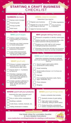 the ultimate guide to starting a craft business checklist is shown in red and white