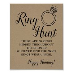 a brown card with the words ring hunt on it