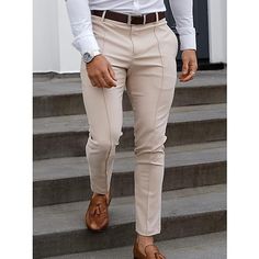 Season:Spring  Summer; Fabric:60% Cotton; Gender:Men's; Style:Fashion,Casual; Occasion:Outdoor,Going out,Daily; Details:Belt Not Included; Fit Type:Regular Fit; Function:Comfort,Soft,Breathable; Waistline:Mid Waist; Pattern:Plain; Design:Pocket; Pants Type:Chino Pants,Trousers,Chinos; Front page:FF; Listing Date:08/30/2023; Hips:; Length:; Waist: Spring Slim Bottoms With Pockets, Casual Slim Work Pants, Casual Slim Workwear Pants, Fitted Casual Dress Pants Solid Color, Fitted Casual Dress Pants In Solid Color, Slim Bottoms For Workwear In Spring, Slim Spring Workwear Bottoms, Slim Spring Bottoms For Workwear, Slim Stretch Bottoms For Workwear