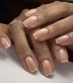 White Outline French Tip Nails, Micro French Tip Nails, French Tip Nails Elegant, Nude French Tip Nails, Elegant French Manicure, Cali Nails, Nude French Tip, Nail Art Nude, I Nails