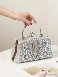 BirdinBag - Elegant Rhinestone-Embellished Small Box Bag for Weddings, Proms, and Special Events Purse For Wedding, Silver Purse, Bridal Purse, Diamond Decorations, Bridal Bag, Perfect Bride, Crystal Clutch, Wedding Clutch, Novelty Bags