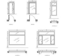 the drawing shows different types of windows and doors, with measurements for each window frame