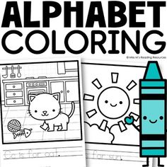 an alphabet coloring book with pictures of animals and other things to color on the pages