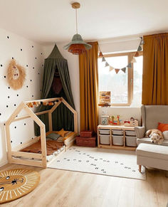 a child's room with toys and decor