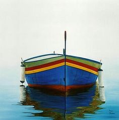 a blue boat floating on top of a body of water