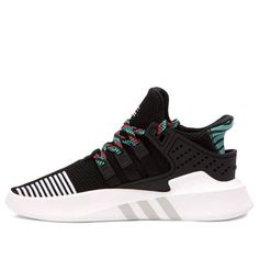 adidas EQT Basketball ADV 'Core Black' CQ2993 (SNKR) Black Sneakers With Elastic Laces For Light Sports, Black Sneakers With Elastic Laces For Casual Sports, Black Sports Sneakers With Elastic Laces, Dynamic Black Sneakers With Elastic Laces, Modern Black Adidas Sneakers, Black Breathable Sneakers For Sportswear, Adidas Black Running Shoes With Elastic Laces, Modern Sports Sneakers With Three Stripes Branding, Black High-top Sportswear Running Shoes