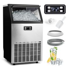 With a storage capacity of 33 pounds and the ability to produce 100 pounds of ice per day, it caters perfectly to homes, indoor/outdoor kitchens, restaurants, bars, hotels, and grocery stores. ETL certified for commercial use, this commercial ice maker comes equipped with a smart LCD panel displaying ambient temperature, ensuring optimal ice-making efficiency. Adjust ice cube size by modifying ice-making time, while the automatic cleaning feature simplifies maintenance. The powerful compressor e Commercial Ice Maker, Indoor Outdoor Kitchen, Nugget Ice Maker, Ice Makers, Ice Maker Machine, Ice Storage, Ice Scoop, Clear Ice, Ice Cube Maker