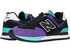 New Balance Classics 574D Rugged - Men's Shoes : Black/Prism Purple : Retro-inspired style meets modern comfort with the New Balance Classics 574D Rugged sneaker, elevated in bold, varsity colorways. Low-top sneaker silhouette with full-lace closure. Leather and textile mesh upper with triple-stacked N logo. Padded collar and tongue for secure fit. Breathable textile lining. Removable, cushioned textile insole. ENCAP midsole cushioning combines lightweight foam with a durable polyurethane rim. D Purple Mesh Sneakers For Sports, Functional Purple Running Shoes For Streetwear, Purple Mesh Sneakers With Boost Midsole, Purple Functional Running Shoes For Streetwear, Purple Mesh Streetwear Sneakers, Purple High-top Athleisure Sneakers, Sporty Purple Running Shoes For Streetwear, Purple Sporty Running Shoes For Streetwear, Purple Streetwear Running Shoes With Laces