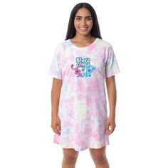 If you're a fan of the classic Nickelodeon series known as Blue's Clues, featuring the dog known as Blue and the host who invites the audience to find clues with them in an interactive setting, you're going to love this merch! This pajama shirt features the Blue's Clues characters known as Magenta and Blue, under the show title logo. This pajama is made of a soft 100% cotton fabric blend, perfect for day-to-day casual wear! Size: 2XL.  Color: Multicolor.  Gender: female.  Age Group: adult. Inside Out Movie, Easter Pajamas, Nickelodeon Spongebob, Blue's Clues, One Piece Clothing, Pajama Dress, Blues Clues, One Piece Pajamas, Nightgowns For Women