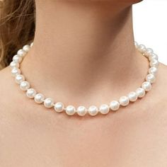 This pearl necklace features 10mm glass pearls in a single strand. This necklace is 16 inches long and has a lobster-claw clasp Size: 10 mm.  Color: White.  Gender: female.  Age Group: adult. Single Strand Pearl Necklace, Pearl Strands Necklace, Pearl Strand, Lobster Claws, Pearl Strands, Strand Necklace, Lobster Claw, Gender Female, Womens Watches