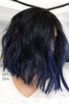 Blue And Black Hair, Purple Highlights, Hair Color Dark, Hair Length, Hair Inspo Color, Hair Color For Black Hair, Bob Hairstyle