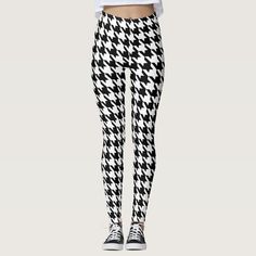 Custom black and white houndstooth print pattern leggings. Trendy clothing for women and teen girls. Personalizable color tights. Fun printed pants for fashion shoot, workout, sports, dance, gym, fitness, yoga, costume party, cheerleading, running and other sports. Make your own unique outfit. Add your own name, monogram or funny quote optionally. Change quantity to get the cheap bulk price. Houndstooth Leggings, Black And White Leggings, Pattern Black And White, Unique Outfit, Black And White Pattern, White Leggings, White Houndstooth, Leggings Pattern, Print Leggings