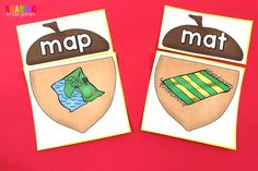 two matching cards with the words map and mat