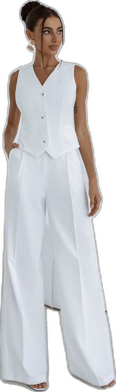 Tailored White Pants With Pockets, Formal Summer Vest With Pockets, Summer Formal Vest With Pockets, Classic Sleeveless Bottoms For Spring, Formal Vest, Wear Store, High Waist Pants, Women's Wear, Sleeveless Vest