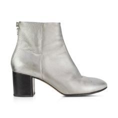 Rag & Bone Ankle Boots - Women's 38.5 - Fashionably Yours Silver High Heel Boots Medium Width, Metallic Ankle Boots For Formal Occasions, Silver Ankle Boots With Reinforced Heel, Silver Boots With Medium Width For Fall, Silver Boots Medium Width For Fall, Silver Boots For Fall, Medium Width, Metallic Silver Leather Boots With Round Toe, Silver Almond Toe Boots For Fall, Silver Heeled Boots With Round Toe For Fall