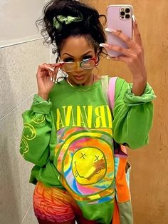 Nirvana Smiley Face Sweatshirt – Luxandluxy Casual Blouses For Women, Y2k Tees, Nirvana Smiley Face, Casual Blouses, Face Print, Fall Clothes, Print Sweatshirt, Casual Blouse, Fall Winter Outfits