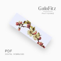 a cross stitch bookmark with flowers on the front and bottom, in white background