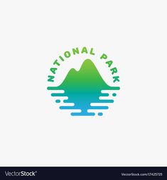 the national park logo with water and mountains in the background vector illustration for your design