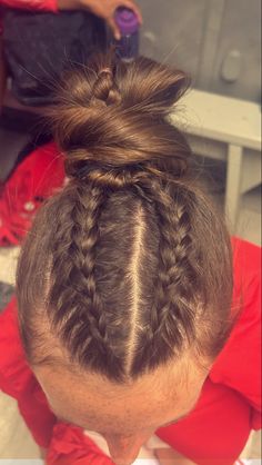 Hair For Track Meets, Track Girl Hairstyles, Lacrosse Hairstyles Short Hair, Wrestling Hair Styles, 2 Dutch Braids Into A Ponytail, Gymnastics Hairstyles For Short Hair, Tennis Hairstyles Short Hair, Volleyball Hair Ideas, Girls Basketball Hairstyles