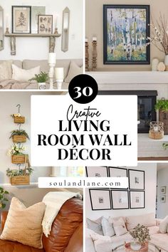 living room wall decor with pictures on it